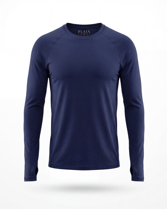 Rashguard FIJI azul marino, vista frontal, manga larga de corte raglán