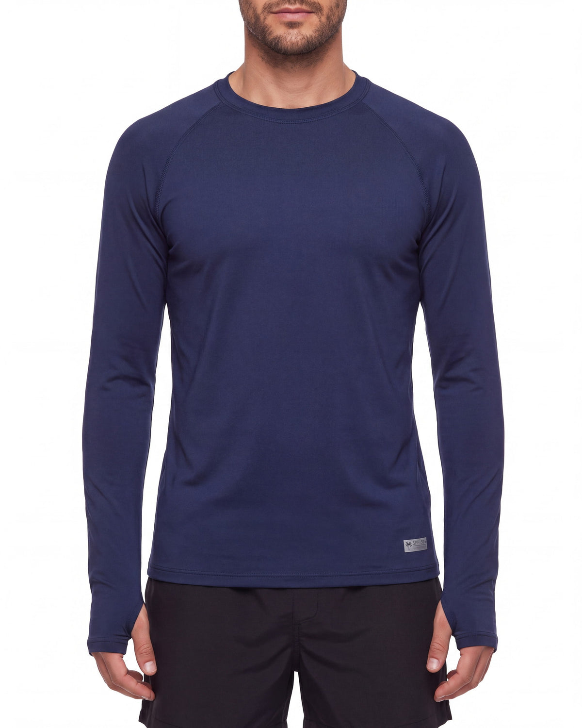 Torso de hombre con rashguard FIJI azul marino de manga larga y costuras planas
