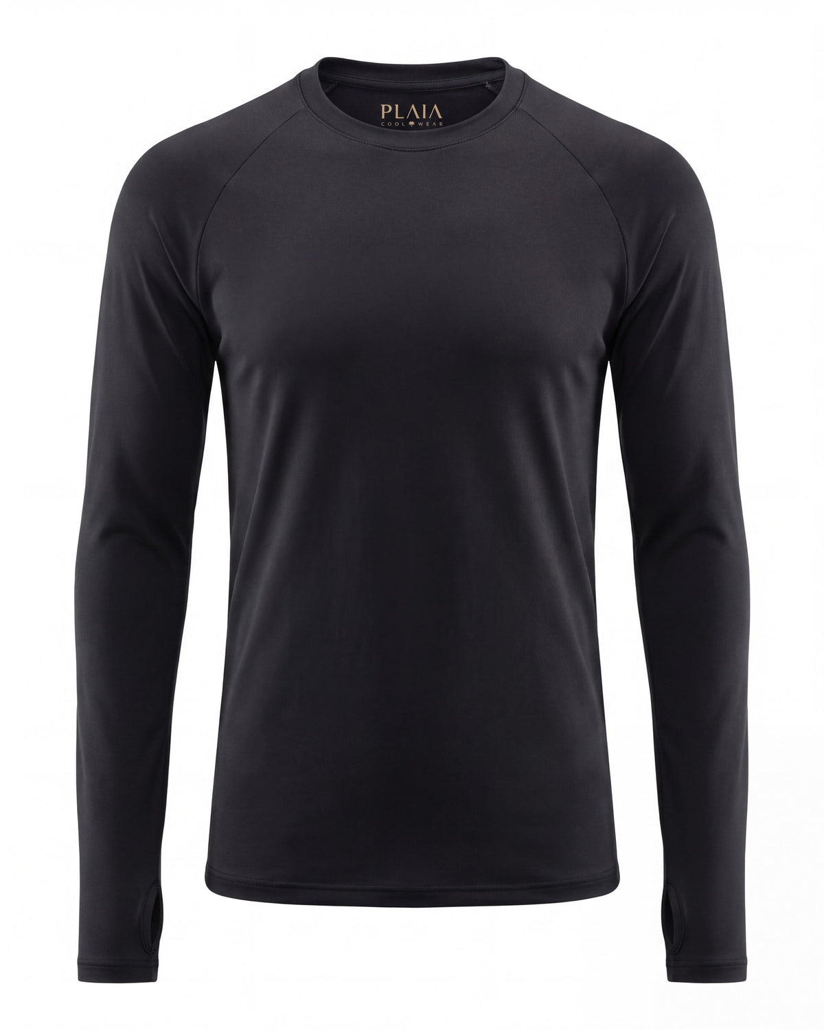 Rashguard FIJI negro, vista frontal, manga larga de corte raglán