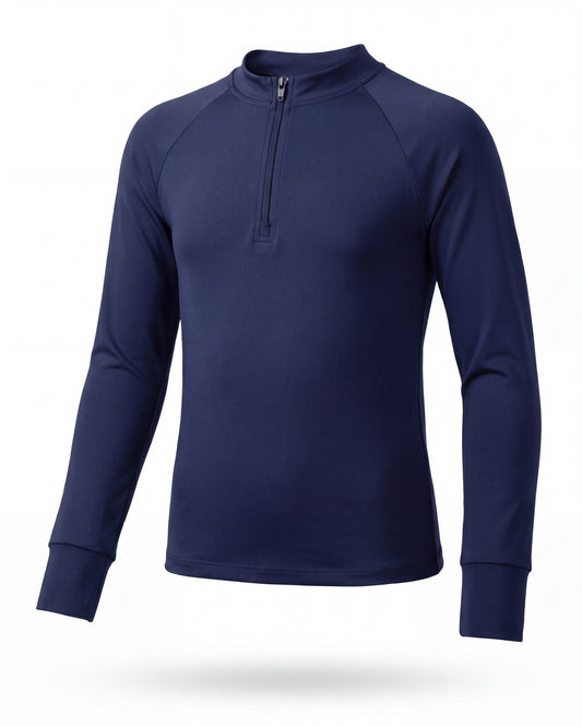 Rashguard de niño FIJI KIDS azul marino, vista frontal, cuello alto con cremallera