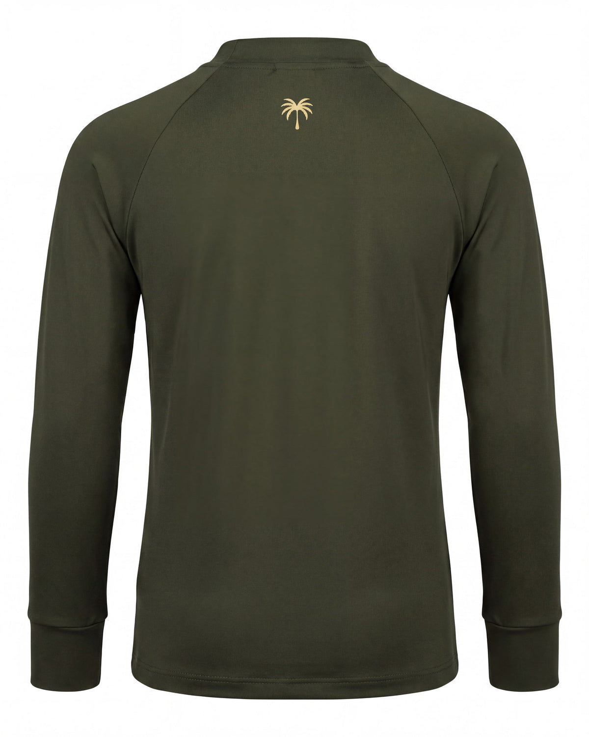 Espalda del rashguard de niño FIJI KIDS verde oliva con la palmera dorada