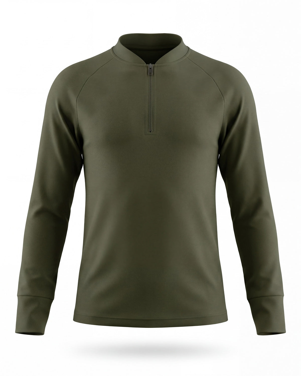 Rashguard de niño FIJI KIDS verde oliva, vista frontal, cuello alto con cremallera