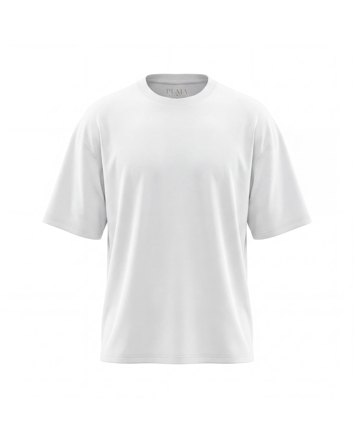 Camiseta KAI blanco, vista frontal sobre fondo blanco, cuello redondo y hombro caído
