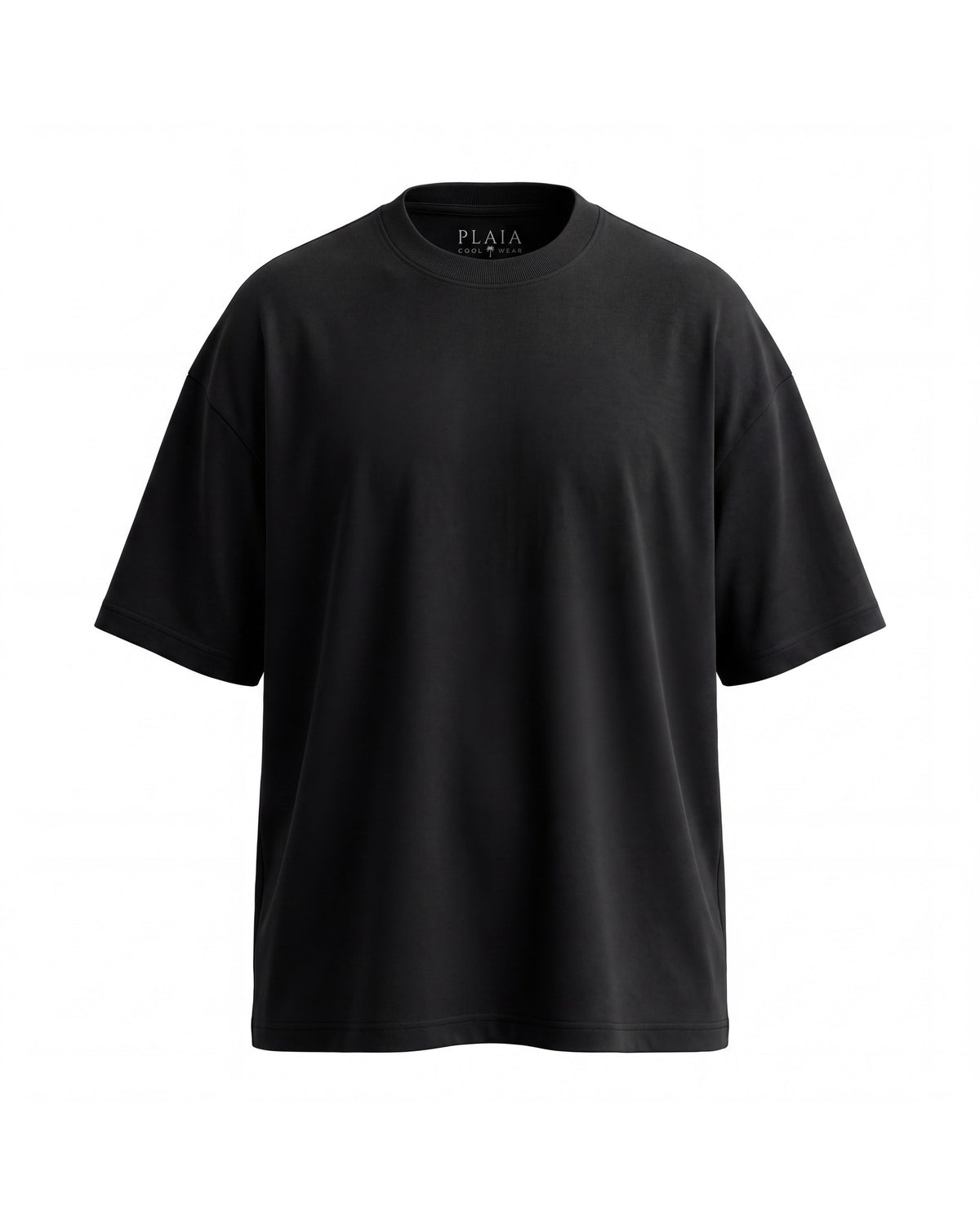 Camiseta KAI negro, vista frontal sobre fondo blanco, cuello redondo y hombro caído