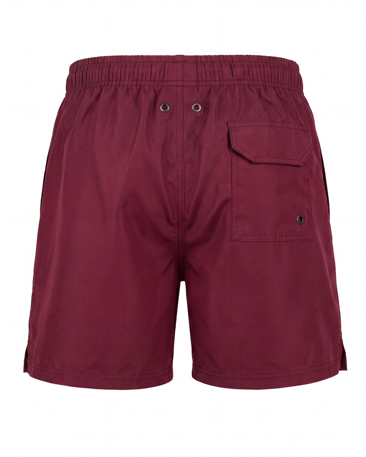 Pantaloneta de baño MALDIVAS burdeos lisa, vista trasera
