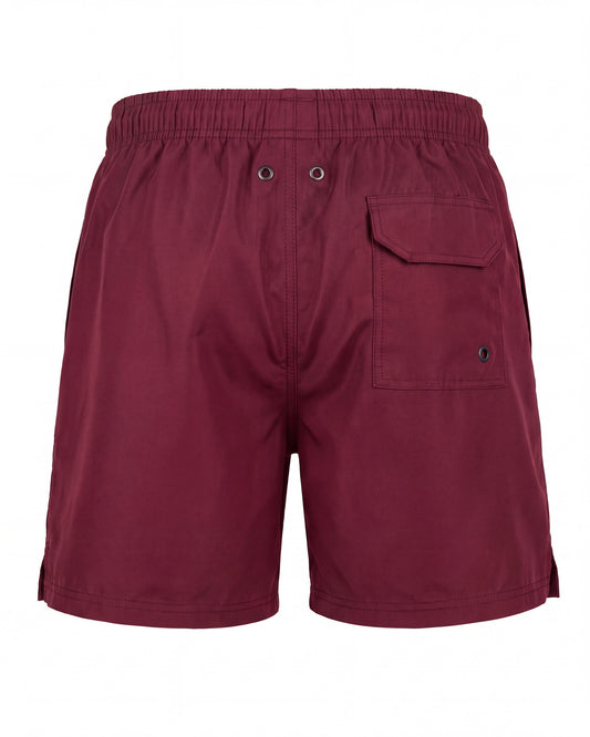 Pantaloneta de baño MALDIVAS burdeos lisa, vista trasera