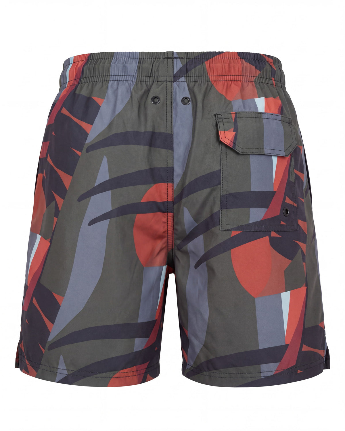 Pantaloneta de baño OIA gris carbón con bloques angulares, vista trasera