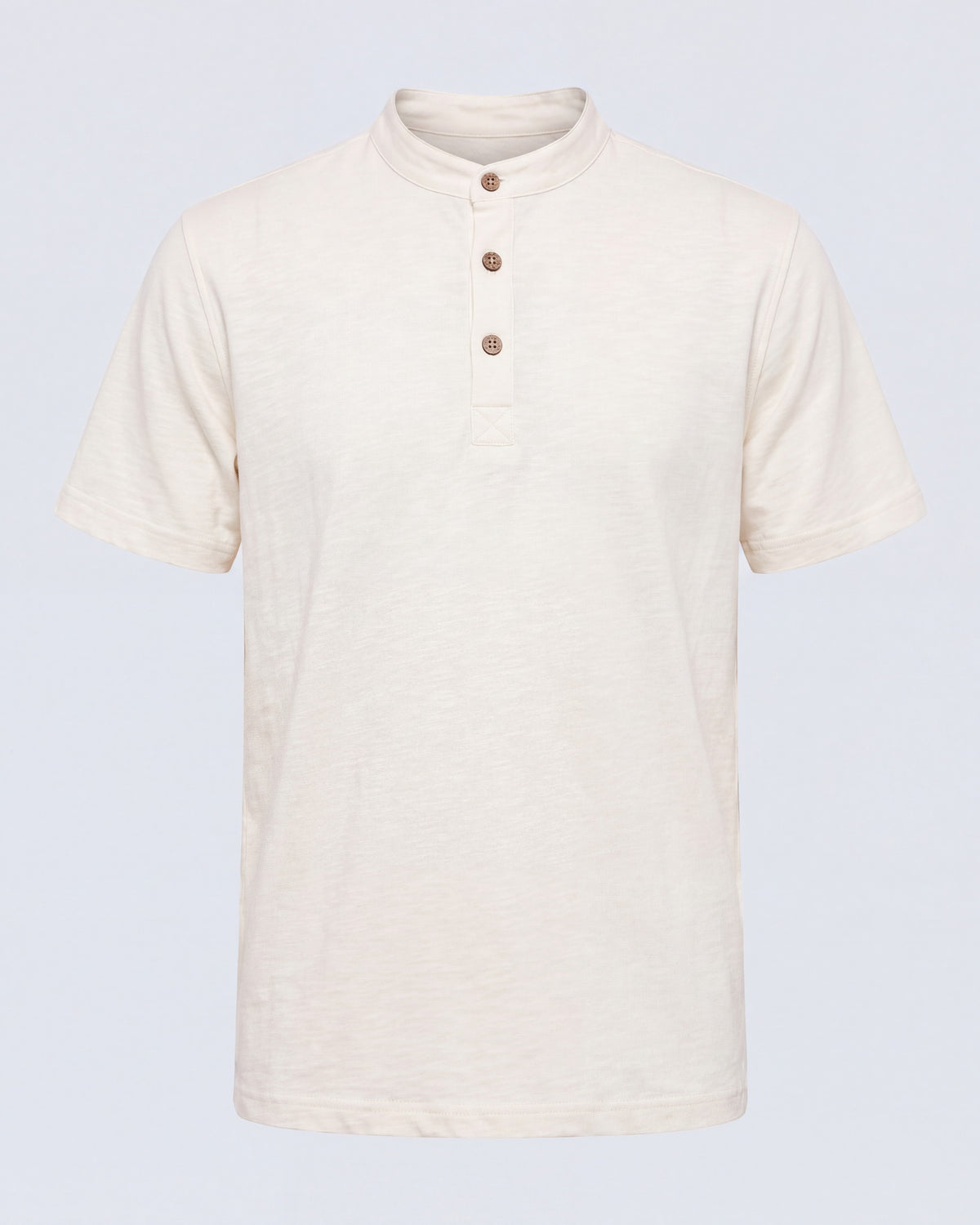 Camiseta PALOMINO blanca de algodón con cuello mao y botones de coco, vista frontal