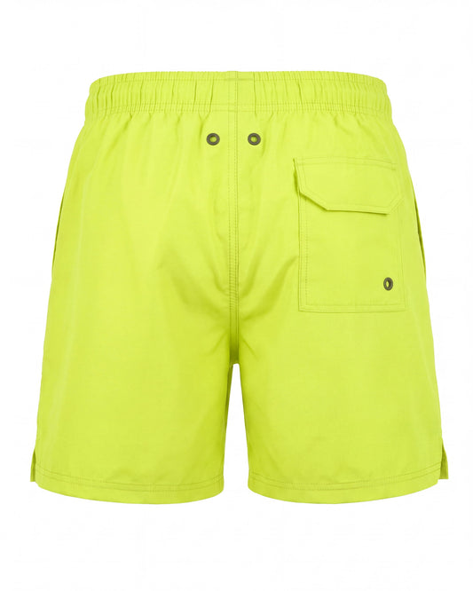 Pantaloneta de baño WAIKIKI lima neón lisa, vista trasera