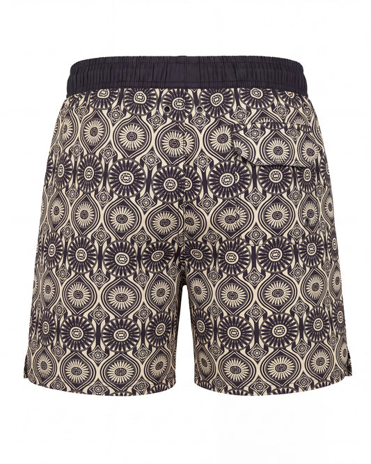 Pantaloneta de baño ZANZIBAR P crema con medallones ornamentales marrón oscuro, vista trasera